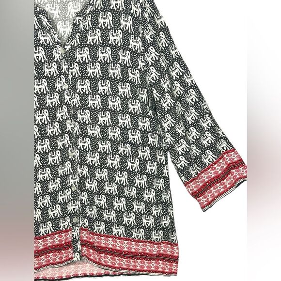 Serengeti Women’s Tunic Button Down Top All Over Elephant Print Boho Size Xl - Picture 2 of 10